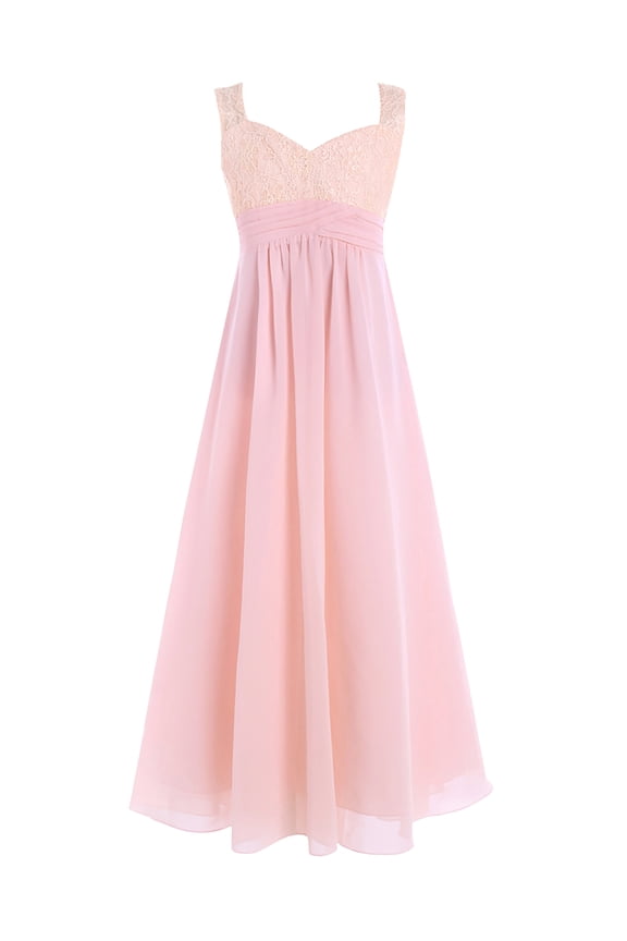 Kids Girls' Floral Lace Flower Dress Sweetheart Neck Wedding Pageant Party Bridesmaid Dress Pearl Pink 14