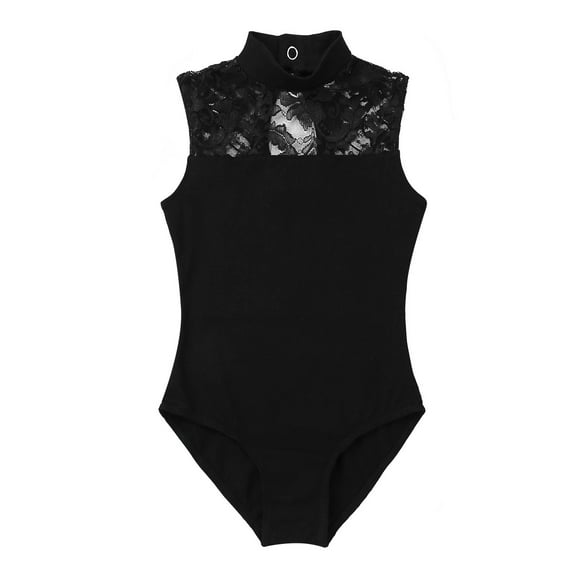 LiiYii Kids Girls Floral Lace Open Back Ballet Dance Leotard Sleeveless Active Skating Gymnastic Outfit Black XL