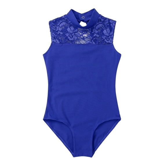 LiiYii Kids Girls Floral Lace Open Back Ballet Dance Leotard Sleeveless Active Skating Gymnastic Outfit Blue XL