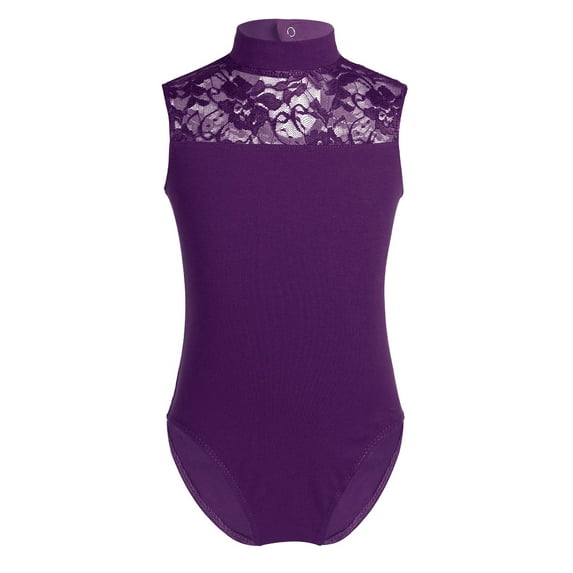 LiiYii Kids Girls Floral Lace Open Back Ballet Dance Leotard Sleeveless Active Skating Gymnastic Outfit Purple XL