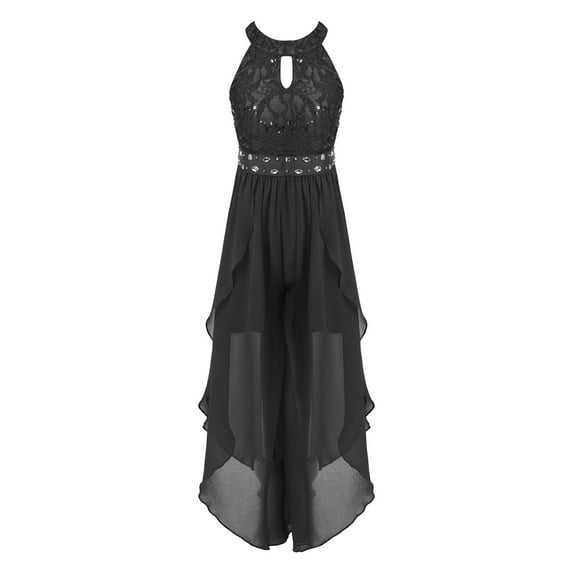 LiiYii Kids Girls Halter Sleeveless Romper Gowns Wedding Junior Bridesmaid Dress Flower Girl Dress Black 8