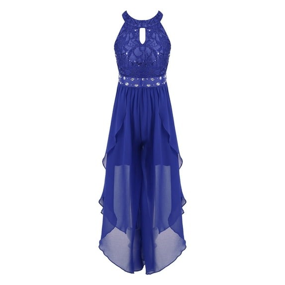 LiiYii Kids Girls Halter Sleeveless Romper Gowns Wedding Junior Bridesmaid Dress Flower Girl Dress Royal Blue 10