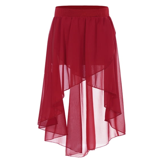 LiiYii Kids Girls High-Low Chiffon Lyrical Dance Wrap Skirts Contemporary Jazz Latin Dance Outfit Burgundy 12