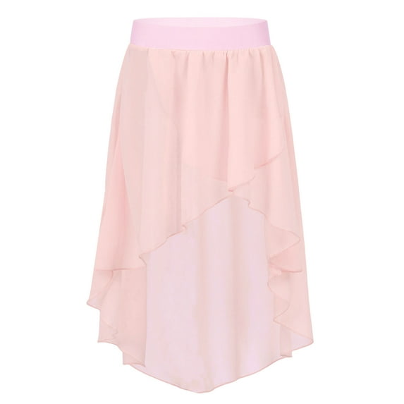 LiiYii Kids Girls High-Low Chiffon Lyrical Dance Wrap Skirts Contemporary Jazz Latin Dance Outfit Pink 16