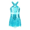 thumbnail image 1 of LiiYii Kids Girls Hip Hop Jazz Latin Dance Party Performance Costume Sparkly Leotard Fringed Tassel Sky Blue 16, 1 of 5
