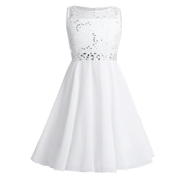 LiiYii Kids Girls Lace Sequins Sleeveless Party Dress Wedding Junior Bridesmaid Dress Flower Girl Dress Ivory 10