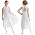thumbnail image 1 of LiiYii Kids Girls Lyrical Dance Costumes Sleeveless Mesh Tulle Flowy Leotard Dress One-Piece Bodysuit Costume White 6, 1 of 6