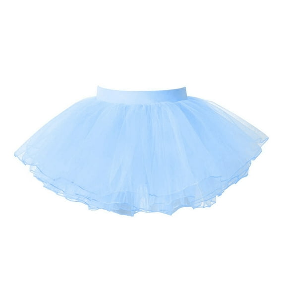 LiiYii Kids Girls Mesh Dance Tutu Skirt 4 Layered Tulle Ballet Dance Skirt Dress Up Princess Birthday Sky Blue XL