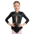 thumbnail image 1 of LiiYii Kids Girls Rhythmic Gymnastics Leotards Rhinestones Splice Mesh Skirted Bodysuit Ice Skating Black 10, 1 of 7