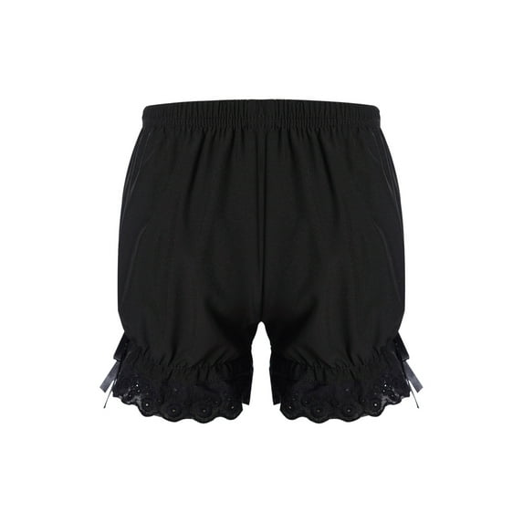 LiiYii Kids Girls Ruffled Lace Hem Bloomer Shorts Breathable Safety Pants Yoga Gymnastics Dance Black 150