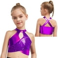 thumbnail image 1 of LiiYii Kids Girls Sequins Sleeveless Halter Backless Crop Tops Modern Jazz Hip Hop Dance Tanks Shirt Ballroom Purple 6, 1 of 4