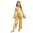 thumbnail image 1 of LiiYii Kids Girls Shiny Metallic Jumpsuit 70s Hippie Disco Funky Dance Outfit Dancewear Gold 10, 1 of 7