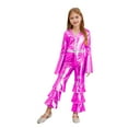 thumbnail image 1 of LiiYii Kids Girls Shiny Metallic Jumpsuit 70s Hippie Disco Funky Dance Outfit Dancewear Hot Pink 10, 1 of 5