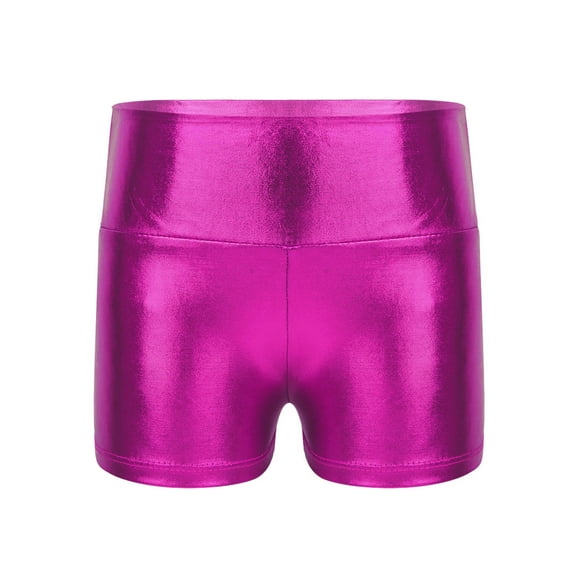 LiiYii Kids Girls Shiny Metallic Shorts Hot Pants Sparkly Dance Bottoms Athletic Gymnastic Tumbling Workout Boyshorts Rose 12