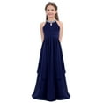 thumbnail image 1 of LiiYii Kids Girls Sleeveless Chiffon Wedding Party Flower Girl Dress Floor Length Bridesmaid Ball Navy lue 14, 1 of 6