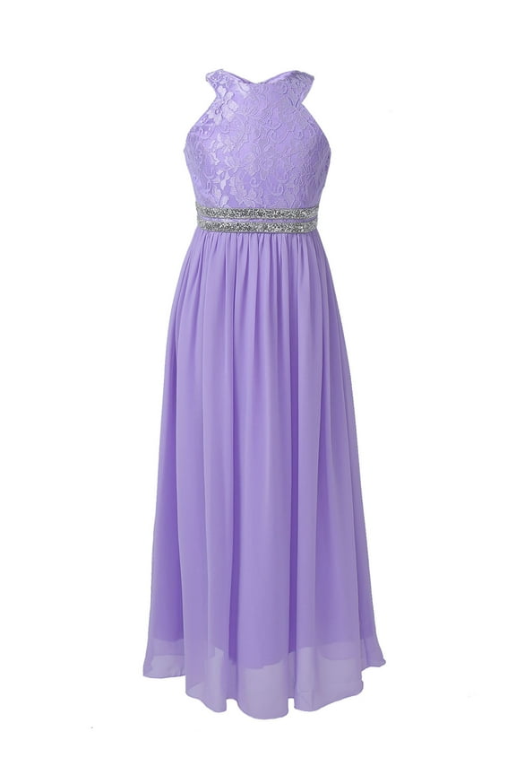 Kids Girls Sleeveless Junior Bridesmaid Wedding Long Dress Party Princess Maxi Ball Gown Lavender 8
