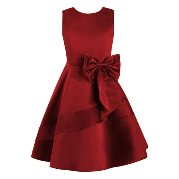 LiiYii Kids Girls Sleeveless Satin Party Formal Gowns Flower Girl Dress Wedding Junior Bridesmaid Dress Burgundy 8