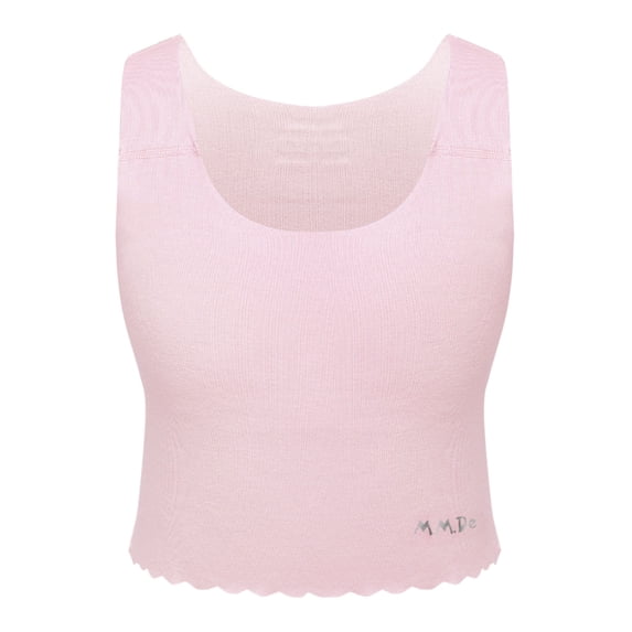 LiiYii Kids Girls Solid Color Sport Bras Top with Padded Seamless Training Crop Bra Workout Pink 140