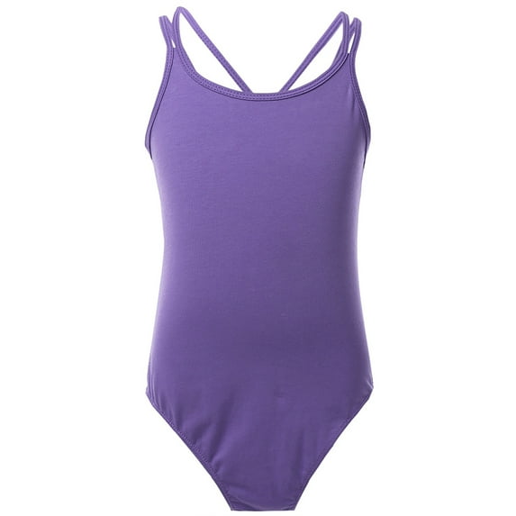 LiiYii Kids Girls Spaghetti Strap Ballet Dance Leotard Sleeveless Cami Gymnastics Leotard Bodysuit Dancewear Purple 3-4
