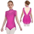 thumbnail image 1 of LiiYii Kids Girls Sparkle Rhinestone Mock Neck Sleeveless Tassel Fringe Skirted Bodysuit Latin Jazz Dance Leotard Hot Pink 8, 1 of 4