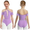 thumbnail image 1 of LiiYii Kids Girls Sparkly Short Sleeve Gymnastics Leotard Athletic Ballet Dance Bodysuit Figure Skating Jumpsuit Light Purple 14, 1 of 6