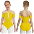 thumbnail image 1 of LiiYii Kids Girls Sparkly Short Sleeve Gymnastics Leotard Athletic Ballet Dance Bodysuit Figure Skating Jumpsuit Yellow 8, 1 of 6
