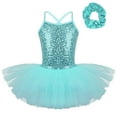 thumbnail image 1 of LiiYii Little Girl Sequined Camisole Ballet Tutu Dress Mesh Skirted Leotard with Hair Tie Ballerina Outfit Turquoise L, 1 of 6