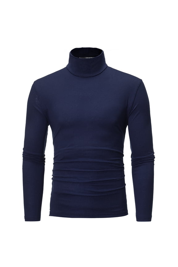 Men Slim Fit Lightweight Long Sleeve Pullover Top Turtleneck T-Shirt Undershirt Thermal Base Navy Blue 3XL