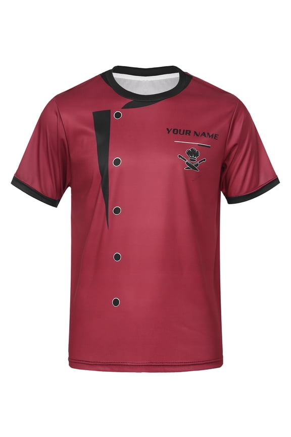 Men's Fashion Short Sleeve Chef T-shirt Printed Graphic Crew Neck Restaurant Kitchen Chef Burgundy XL