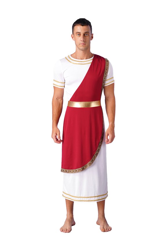 Mens Ancient Greek Egypt Toga Robe Roman Prince Theme Party Fancy Dress Up Burgundy 3XL