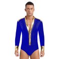 thumbnail image 1 of LiiYii Mens Shiny Rhinestones Modern Jazz Latin Dance Costume Long Sleeve Fitness Tango Salsa Chacha Blue M, 1 of 6