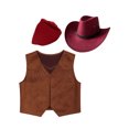 thumbnail image 1 of LiiYii Unisex Kids Western Cowboy Cowgirl Outfit Sleeveless Tassel Tops with Bandana Hats Set Burgundy 16, 1 of 4