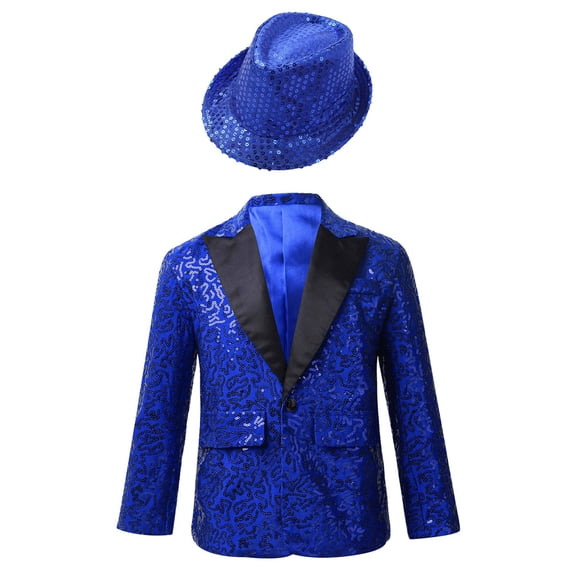LiiYii Wedding Party Blazer for Boys Formal Jacket Tops Stylish Suit Sequin Dress Coat for Banquet Blue 12