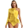 thumbnail image 1 of LiiYii Women Asymmetrical Latin Dance Leotard Sequins Long Sleeve Gymnastics Bodysuit Unitard Jazz Dance Tops Yellow S, 1 of 5