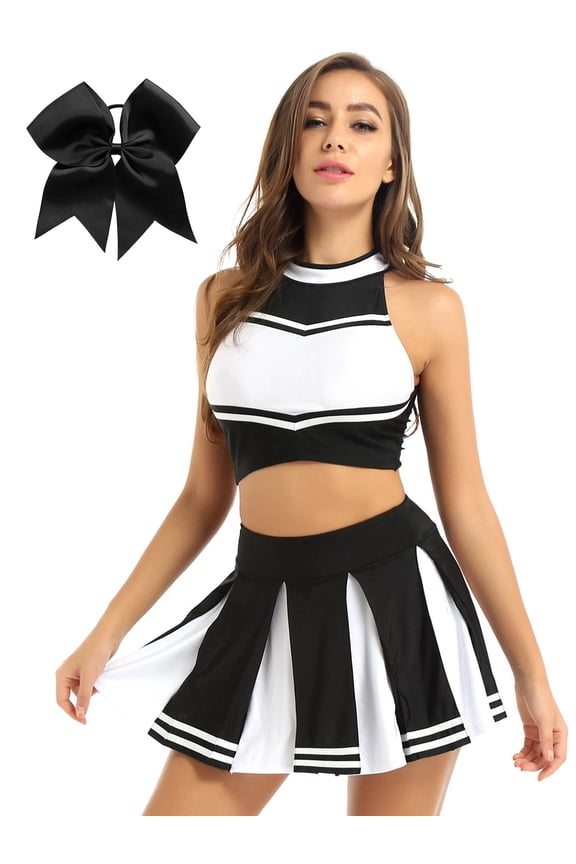 Women's Cheer Leader Uniform Outfit Set Cheerleading Dress Up Party Performance Dancewear Black S
