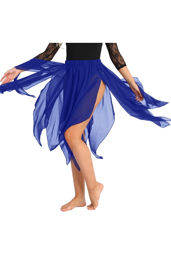 Women's Chiffon Belly Dance Dress Ballet Latin Tango Dance Dresses Side Split Mini Skirts Blue One_Size