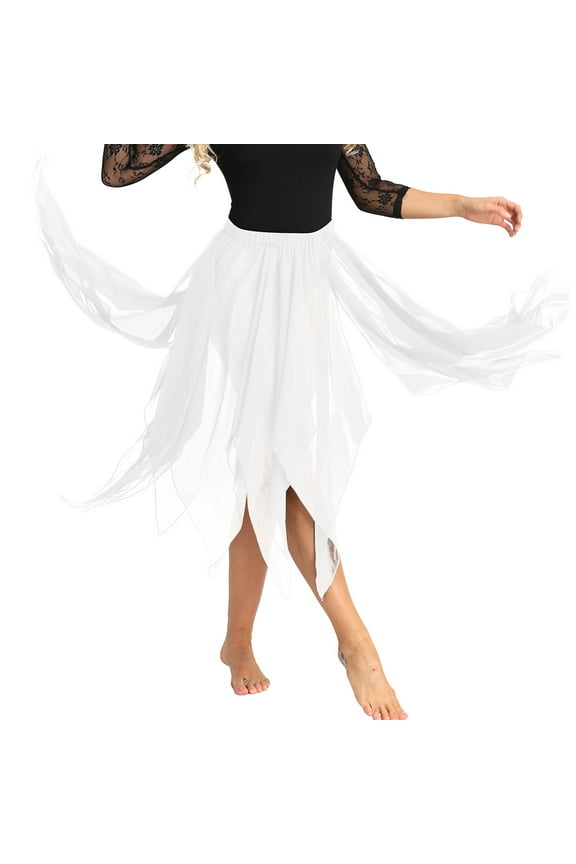 Women's Chiffon Belly Dance Dress Ballet Latin Tango Dance Dresses Side Split Mini Skirts White One_Size