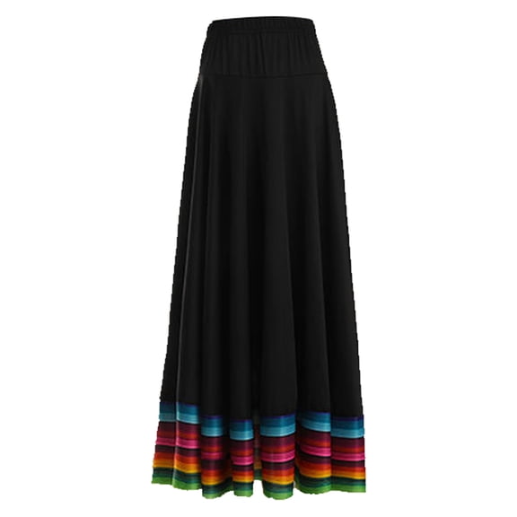 LiiYii Women's Folklorico Skirts Spanish Swing High Waist Skirt Mexican Skirt Flamenco Folk Dance Black 87cm 4XL