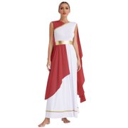 LiiYii Womens Greek Dress Robe Ancient Grecian Roman Queen Toga Maxi Gown Adult Party Fancy Dress Up Burgundy S