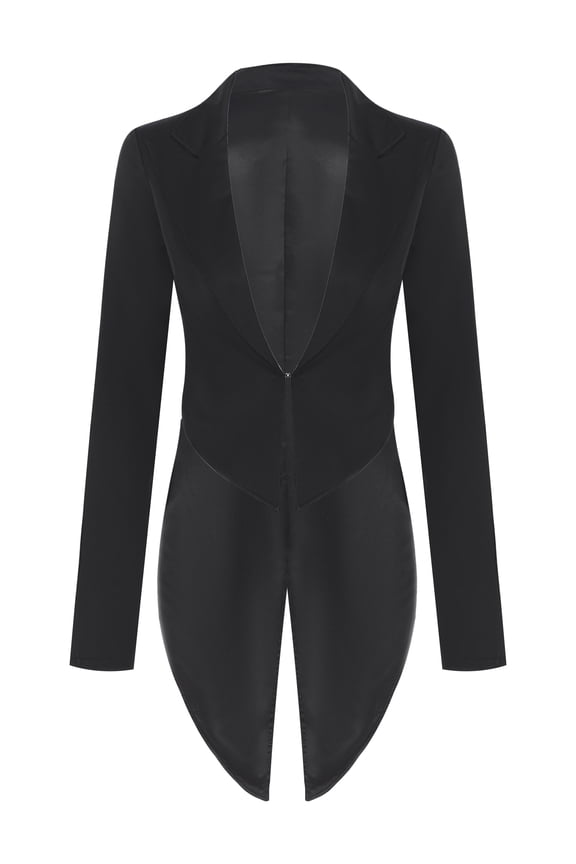 Women's Vintage Swallowtail Jacket Open Front Long Sleeve Tuxedo Coat Outerwear Blazer Black 3XL