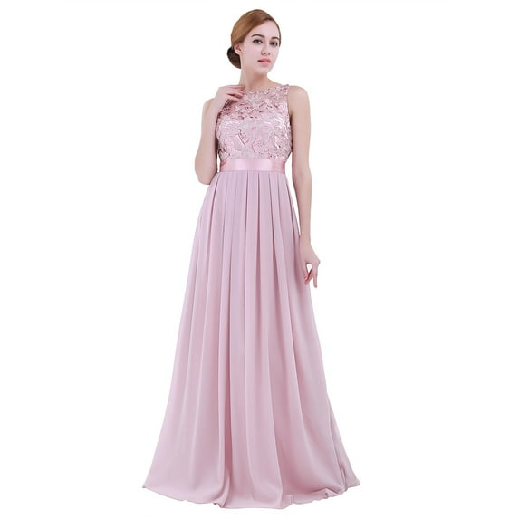 LiiYii Womens Floral Lace Sleeveless Chiffon Long Dress Wedding Bridesmaid Dress Cocktail Evening Party Dress Dusty Rose 4