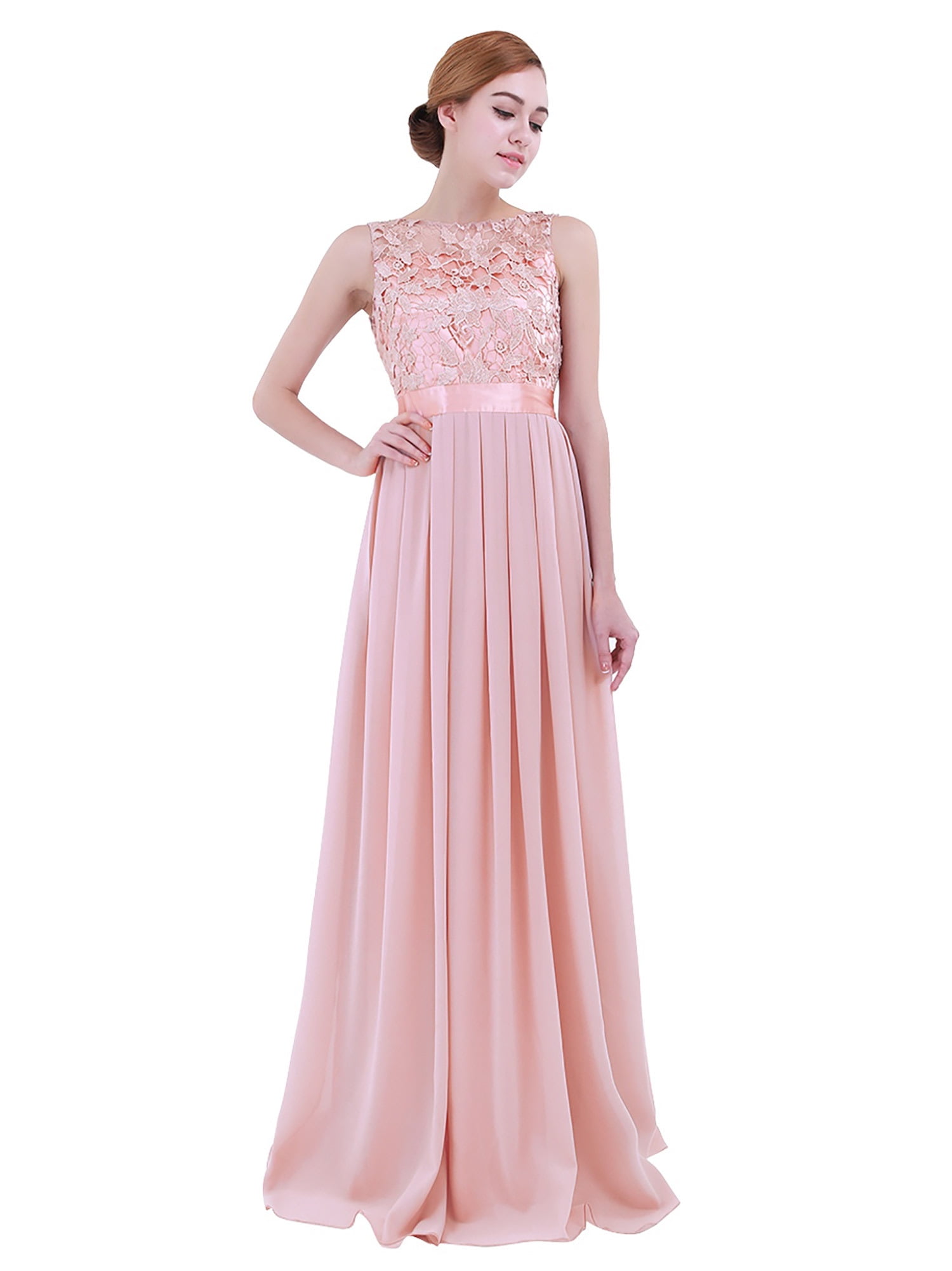 LiiYii Womens Floral Lace Sleeveless Chiffon Long Dress Wedding