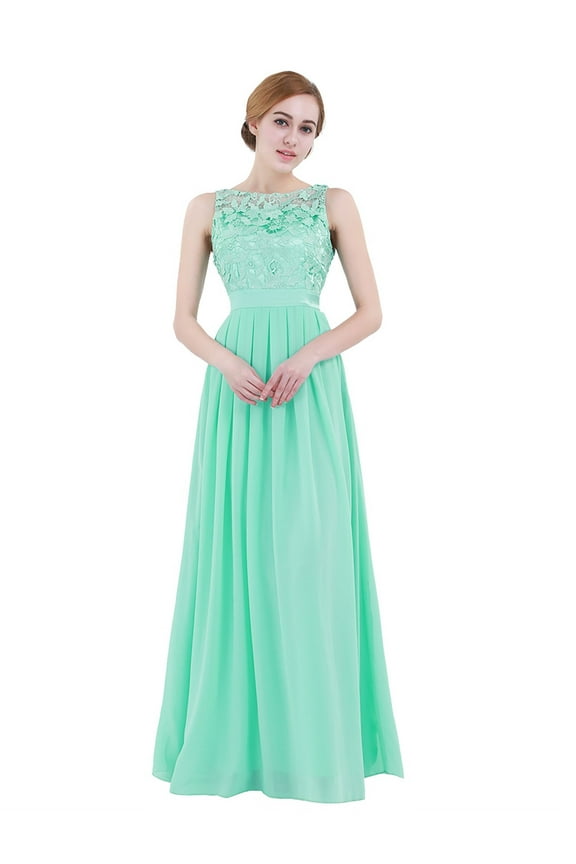 Womens Floral Lace Sleeveless Chiffon Long Dress Wedding Bridesmaid Dress Cocktail Evening Party Dress Turquoise 4