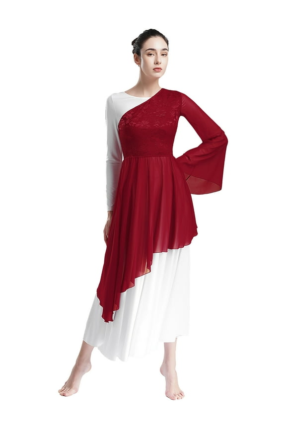 Womens Liturgical Praise Dance Tunic One Shoulder Asymmetrical Worship Dance Overlay Tunic Top Burgundy S