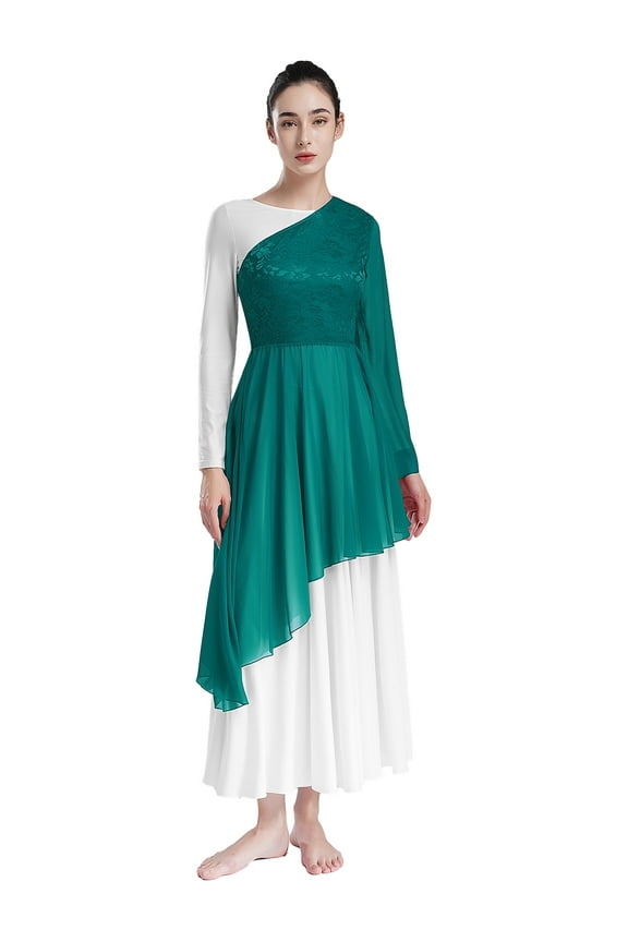 Womens Liturgical Praise Dance Tunic One Shoulder Asymmetrical Worship Dance Overlay Tunic Top Green M
