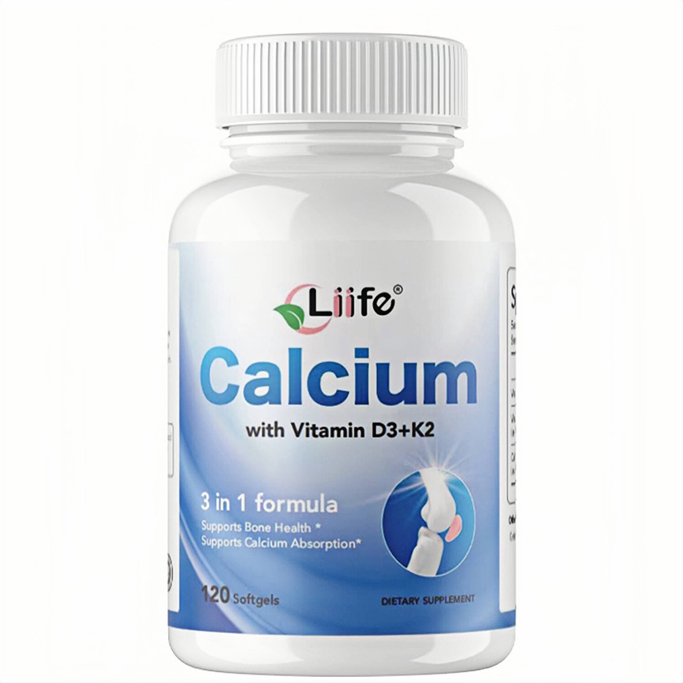 Liife Calcium Vitamin D3 K2(MK7+MK4) 1000 IU, 120 Coconut Oil Softgels - Contains Algae - Supports Bone Health, Joint Support, and Cardiovascular Health - Gluten-Free, Non-GMO