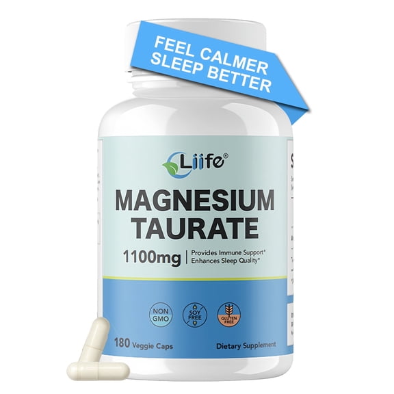 Liife Magnesium Taurate 1100mg -180 Vegetarian Capsules-200MG Elemental Magnesium Per Serving - Heart Health and Relaxation Support