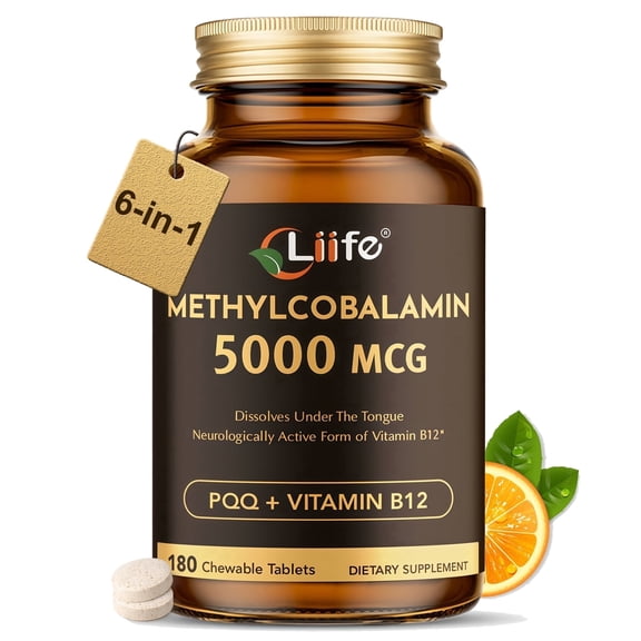 Liife Methylcobalamin (PQQ + Vitamin B12) 5000 mcg | 180 Chewable Tablets | Supports Overall Energy, Nervous System, and Brain Health - Gluten-Free, 1 Tablet Per Serving