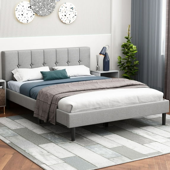 Lijimei Queen Upholstered Bed Frame with Storage and Installation Tools, Light Gray