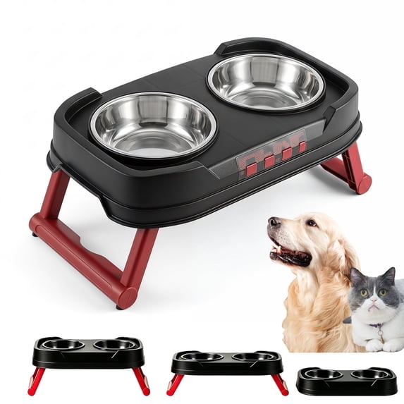 Likaty Elevated Dog Bowl Stand,Raised Adjustable Bowls for Small Size Dogs Cat, 2-in-1 Food & Water Station Puppy Pets Supplies-Black